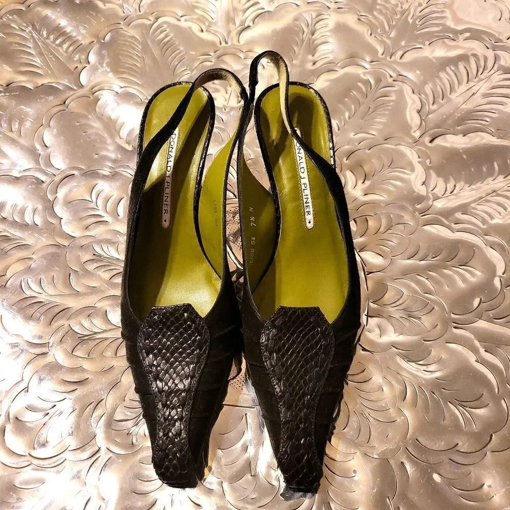 Donald j pliner all leather, mix of half suede and snake skin hand sewn in .